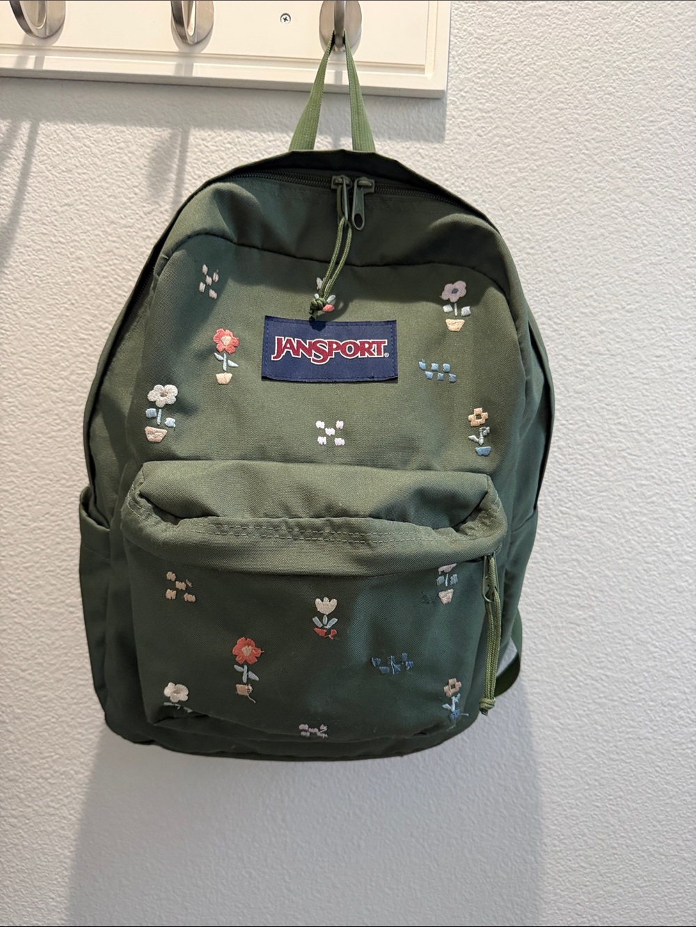 Jansport Green Floral Embroidered Backpack